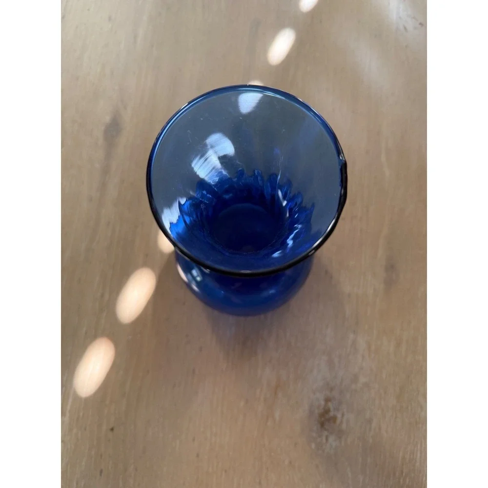 Vintage Cobalt Blue Hand Blown Glass Bud Vase Bulbous Base Flared Rim‎ 5